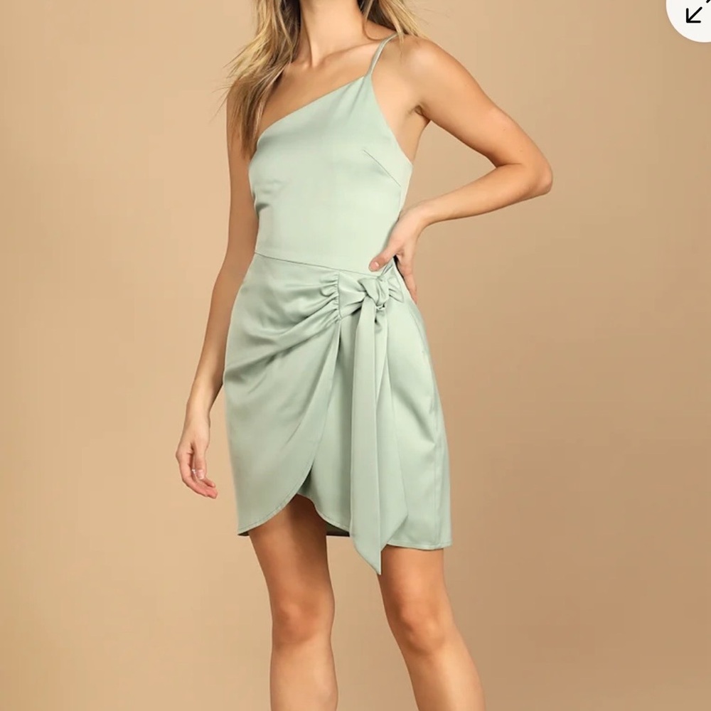 Lulus Sage Green One Shoulder Mini Dress